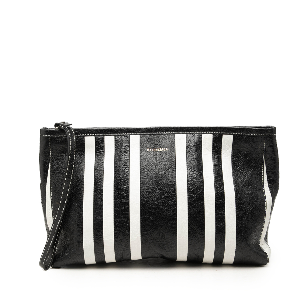 Pre-Loved Balenciaga Small Lambskin Barbes Striped Patwork Zip Pouch